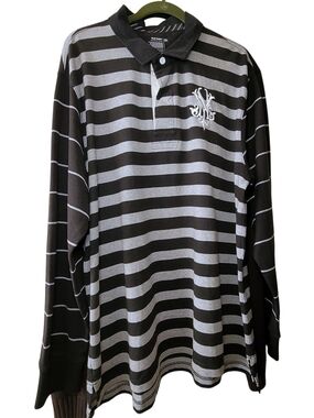Old Navy Black and Gray Striped Long-Sleeve Polo Men's XXL